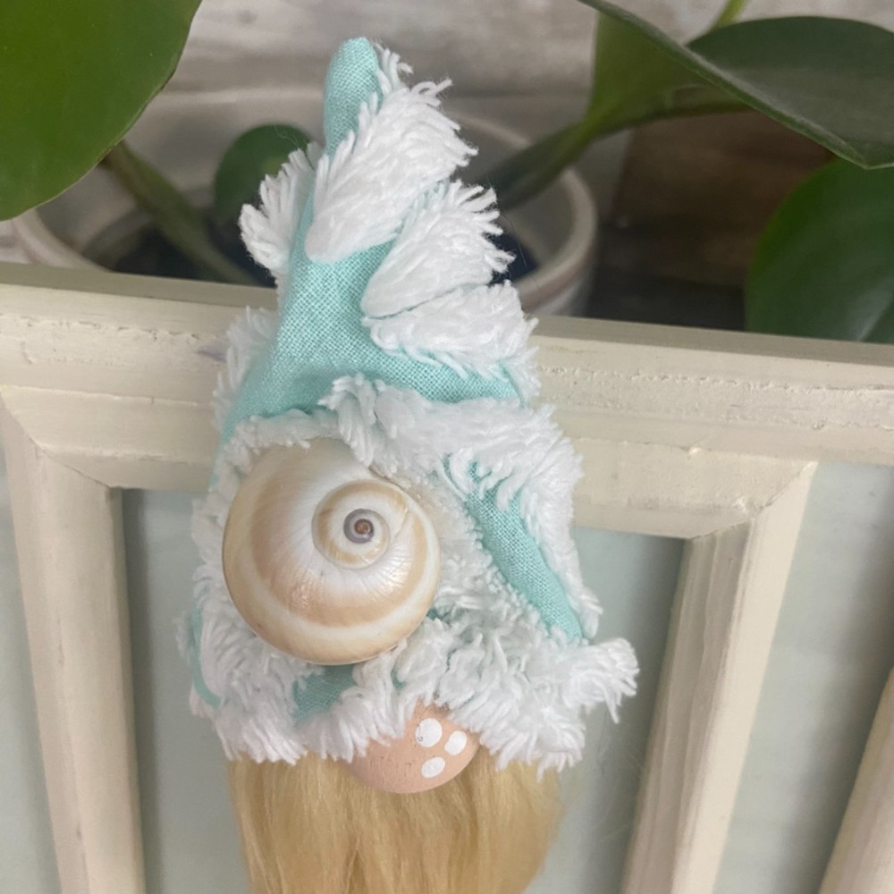 SOLD ❌Vintage Beach Shell Aqua Chenille Silver Plated Spoon Gnome Ornament Faux - Picture 6 of 12